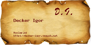 Decker Igor névjegykártya